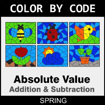 Spring: Absolute Value: Addition & Subtraction - Coloring Worksheets