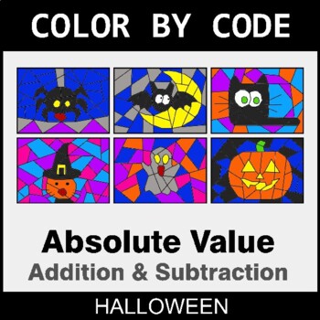 Halloween: Absolute Value: Addition & Subtraction - Coloring Worksheets