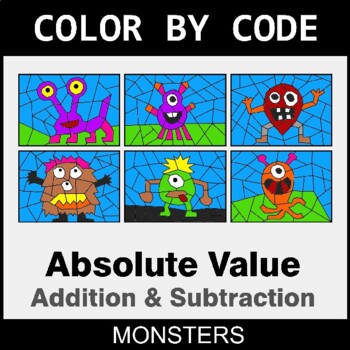 Absolute Value: Addition & Subtraction - Coloring Worksheets | Color by Code