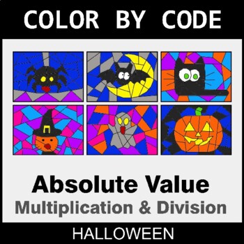 Halloween: Absolute Value: Multiplication & Division - Coloring Worksheets