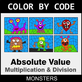 Absolute Value: Multiplication & Division - Coloring Worksheets | Color by Code