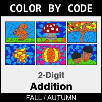 Fall: 2-Digit Addition - Coloring Worksheets | Color by Code