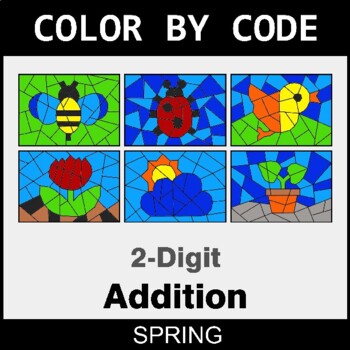 Spring: 2-Digit Addition - Coloring Worksheets | Color by Code