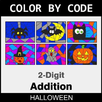 Halloween: 2-Digit Addition - Coloring Worksheets | Color by Code