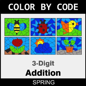 Spring: 3-Digit Addition - Coloring Worksheets | Color by Code