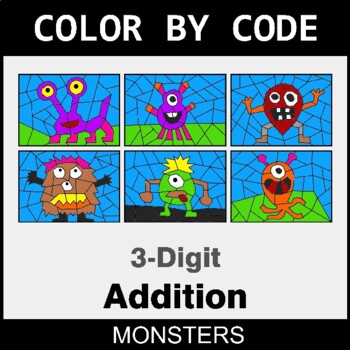 3-Digit Addition - Coloring Worksheets | Color by Code