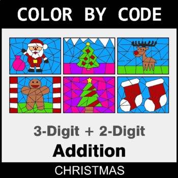 Christmas: 3-Digit + 2-Digit Addition - Coloring Worksheets | Color by Code