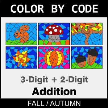 Fall: 3-Digit + 2-Digit Addition - Coloring Worksheets | Color by Code
