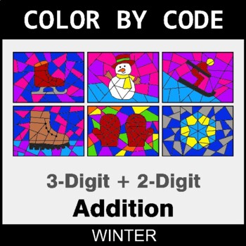 Winter: 3-Digit + 2-Digit Addition - Coloring Worksheets | Color by Code
