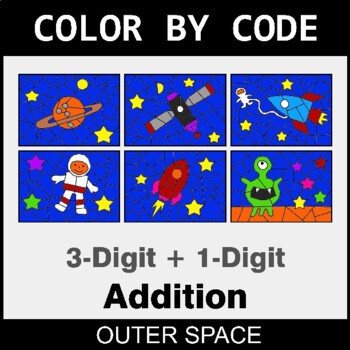 3-Digit + 1-Digit Addition - Coloring Worksheets | Color by Code
