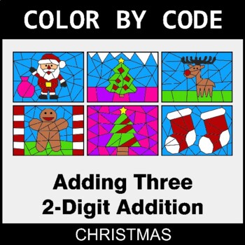 Christmas: Adding Three 2-Digit Addition - Coloring Worksheets | Color by Code