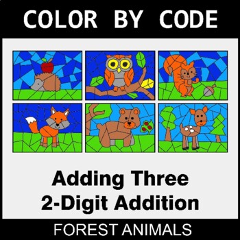Adding Three 2-Digit Addition - Coloring Worksheets | Color by Code
