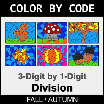 Fall: 3-Digit by 1-Digit Division - Coloring Worksheets | Color by Code