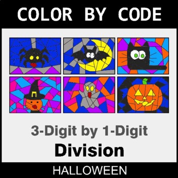 Halloween: 3-Digit by 1-Digit Division - Coloring Worksheets | Color by Code