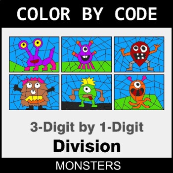 3-Digit by 1-Digit Division - Coloring Worksheets | Color by Code