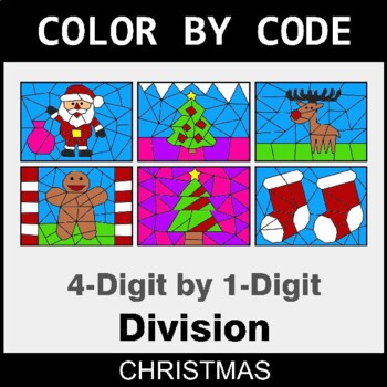 Christmas: 4-Digit by 1-Digit Division - Coloring Worksheets | Color by Code