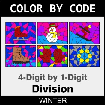 Winter: 4-Digit by 1-Digit Division - Coloring Worksheets | Color by Code