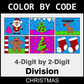 Christmas: 4-Digit by 2-Digit Division - Coloring Worksheets | Color by Code