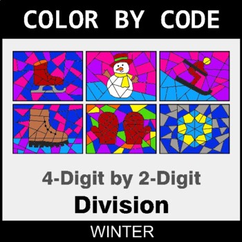 Winter: 4-Digit by 2-Digit Division - Coloring Worksheets | Color by Code