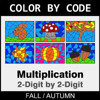 Fall: Multiplication: 2-Digit by 2-Digit - Coloring Worksheets | Color by Code