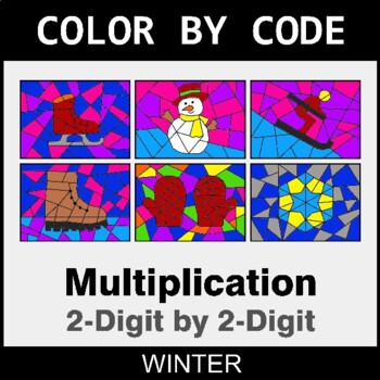Winter: Multiplication: 2-Digit by 2-Digit - Coloring Worksheets | Color by Code