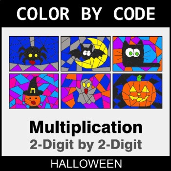 Halloween: Multiplication: 2-Digit by 2-Digit - Coloring Worksheets