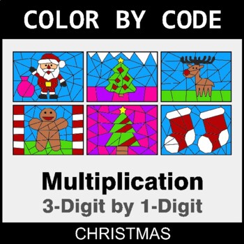 Christmas: Multiplication: 3-Digit by 1-Digit - Coloring Worksheets