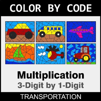 Multiplication: 3-Digit by 1-Digit - Coloring Worksheets | Color by Code