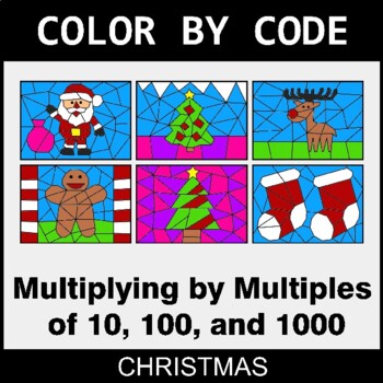 Christmas: Multiply By Multiples of 10, 100, 1000 - Coloring Worksheets