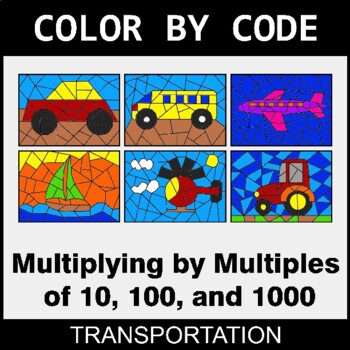 Multiply By Multiples of 10, 100, 1000 - Coloring Worksheets | Color by Code
