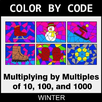 Winter: Multiply By Multiples of 10, 100, 1000 - Coloring Worksheets