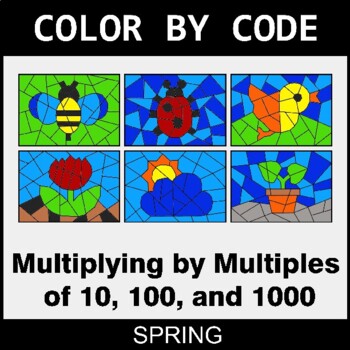 Spring: Multiply By Multiples of 10, 100, 1000 - Coloring Worksheets