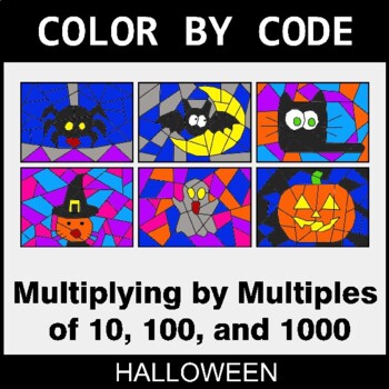 Halloween: Multiply By Multiples of 10, 100, 1000 - Coloring Worksheets