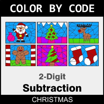 Christmas: 2-Digit Subtraction - Coloring Worksheets | Color by Code