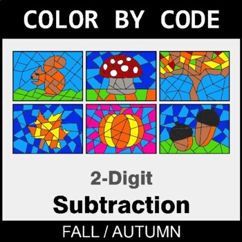 Fall: 2-Digit Subtraction - Coloring Worksheets | Color by Code