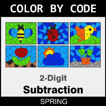 Spring: 2-Digit Subtraction - Coloring Worksheets | Color by Code
