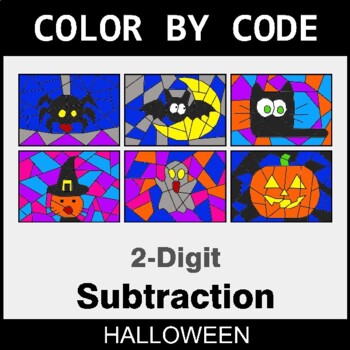 Halloween: 2-Digit Subtraction - Coloring Worksheets | Color by Code