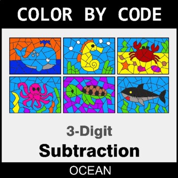 3-Digit Subtraction - Coloring Worksheets | Color by Code