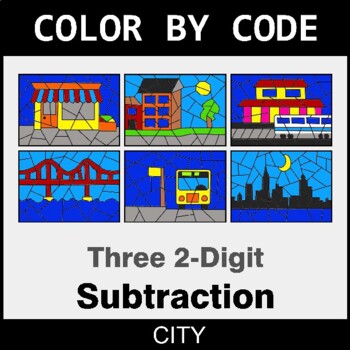 Three 2-Digit Subtraction - Coloring Worksheets | Color by Code