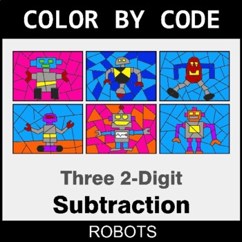 Three 2-Digit Subtraction - Coloring Worksheets | Color by Code