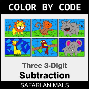 Three 3-Digit Subtraction - Coloring Worksheets | Color by Code