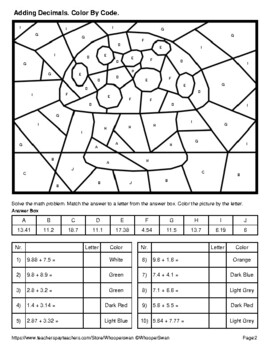 Fall: Adding Decimals - Coloring Worksheets | Color by Code