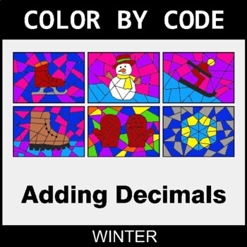 Winter: Adding Decimals - Coloring Worksheets | Color by Code
