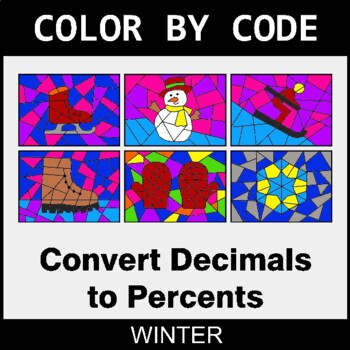 Winter: Converting Decimals to Percents - Coloring Worksheets | Color by Code