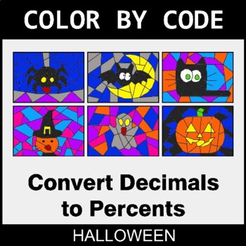 Halloween: Converting Decimals to Percents - Coloring Worksheets | Color by Code