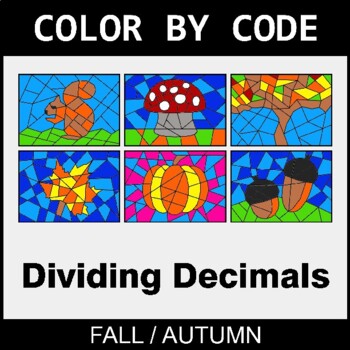 Fall: Dividing Decimals - Coloring Worksheets | Color by Code