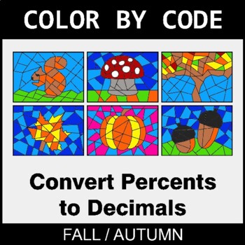 Fall: Converting Percents to Decimals - Coloring Worksheets | Color by Code