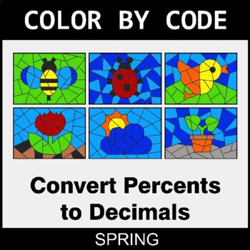 Spring: Converting Percents to Decimals - Coloring Worksheets | Color by Code