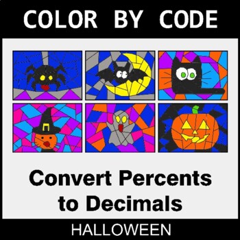Halloween: Converting Percents to Decimals - Coloring Worksheets | Color by Code