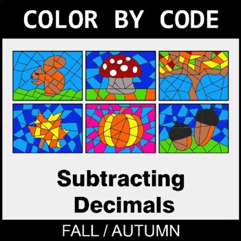 Fall: Subtracting Decimals - Coloring Worksheets | Color by Code